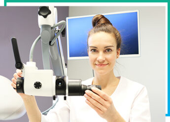 Woman with hearing test machine